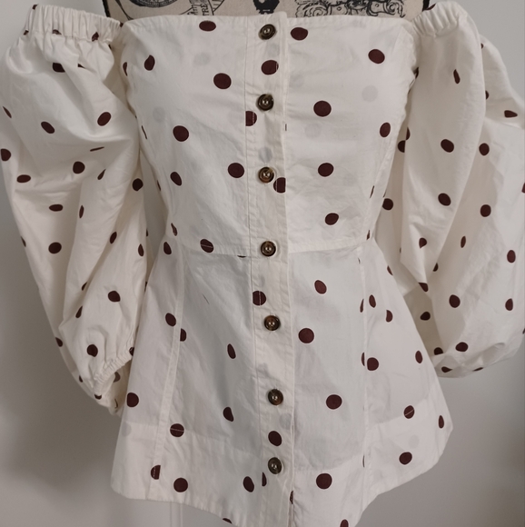 Ganni Polka Dot Print Square Neckline Blouse - Picture 6 of 11